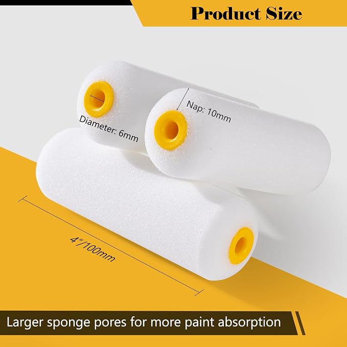 Mister Rui Foam Paint Rollers, 20 Pack 4 Inch Sponge Mini Paint Rollers | High Density Foam Paint Roller Refills 4 Inch, Small Foam Paint Rollers for House Painting, High Absorption