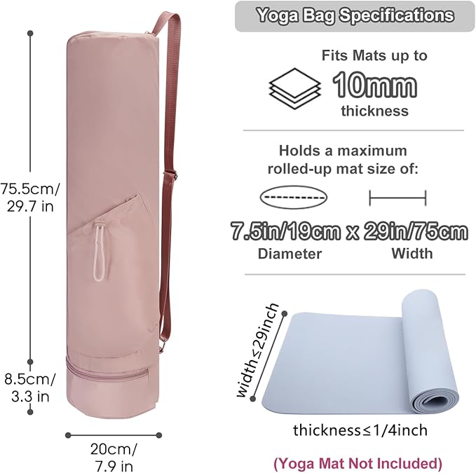 sportsnew Yoga Mat Bag, Full Zip Cargo Yoga Mat Carrier Bag with Drawstring Water Bottle Pocket and Bottom Wet Pocket, Exercise Yoga Mat Carrier Holder Multi-Functional Storage Bag Patent Pending