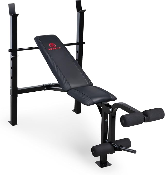 Marcy Standard Weight Bench with Leg Developer - Adjustable 5-Position Back Pad (Flat, Incline, Decline) - Home Gym Strength Training Equipment- MWB-6501