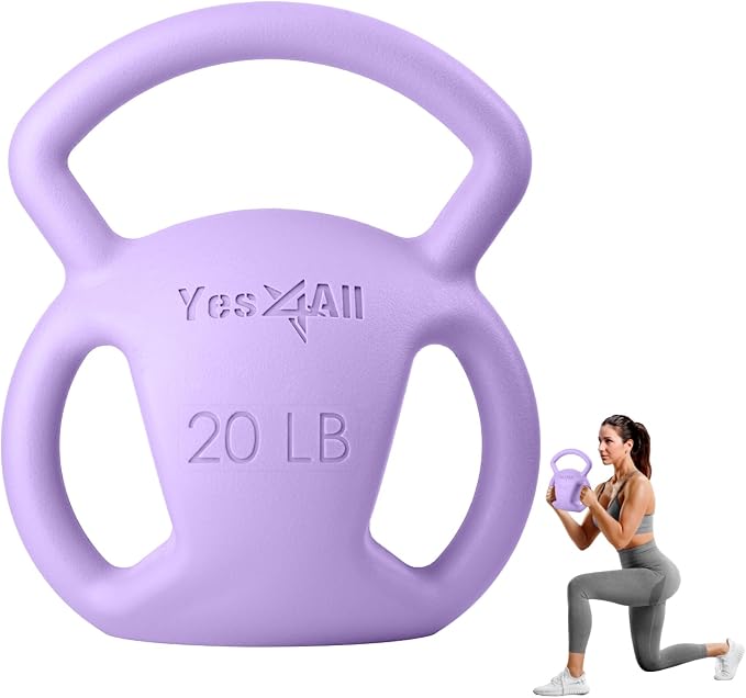 Yes4All Kettlebell, Strength Training Kettlebells for Women, Wide Multi-grip Textured Handle for Home Gym Exercises & Full Body Workout, Single 5–25 lb & Set of 10-15 lb