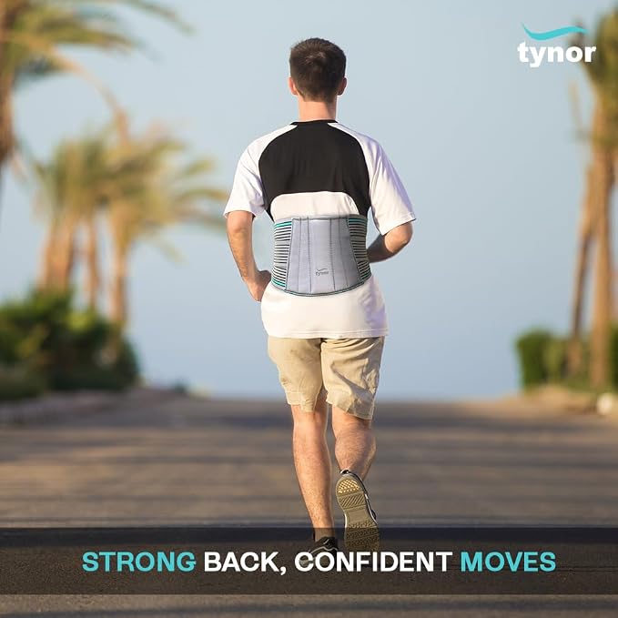 TYNOR Lumbar Support Belt Breathable Compression Lower Back Brace, Adjustable Waist Lumbar Support Brace for Men & Women, Herniated Disc, Sciatica, Back Pain & Heavy Lifting (Medium, Grey)