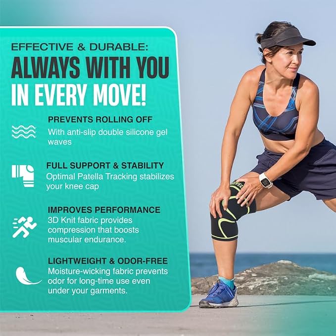 Modvel 2 Pack Knee Brace for Women & Men - Workout Knees Compression Sleeve for Knee Pain Relief Joint Support for ACL, Arthritis, Meniscus Tear Knees Brace for Sports, Rodilleras para Gym Fitness