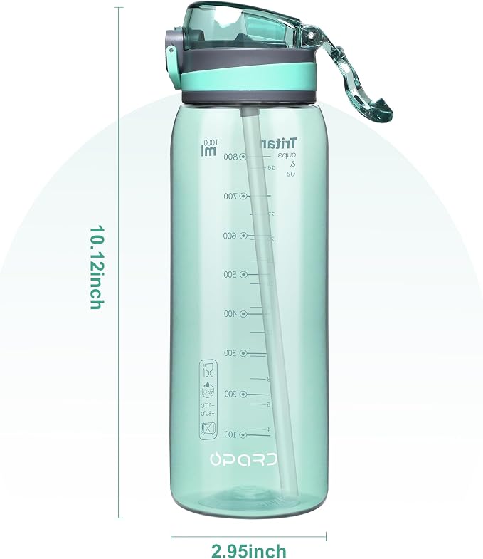 Opard Peak 1000 ml/32 oz Water Bottle with Straw Cap, BPA-Free, Leak Proof Flip Top Bottle