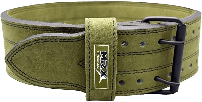 MRX Powerlifting Leather Belt 4" Wide 10mm Thickness Training Fitness Back Support Bodybuilding Belts with Steel 2 Prong Buckle