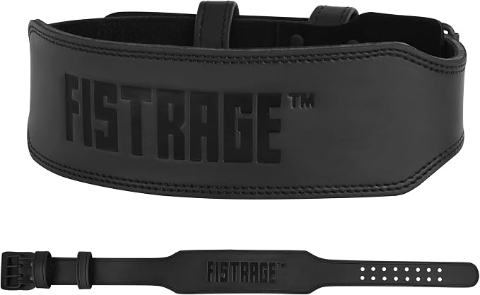 FISTRAGE Power Weight Lifting Leather Belt Gym Back Support Strap Training Fitness Exercise for Tough Workouts | Power Lifters | Supports Lumber Lower Back With Free Wrist Strap