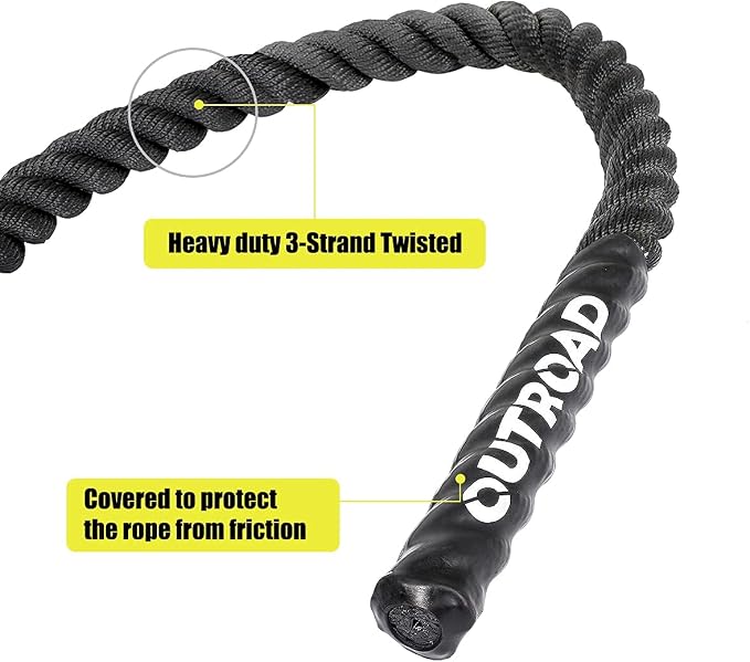 Max4out Battle Ropes 1.5 inch 30 ft - Polyester Workout Rope Heavy for Home Body Workouts Building Muscle, Black