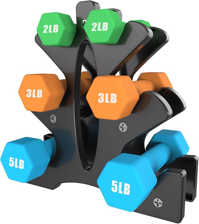 Portzon Dumbbells Neoprene with Non Slip Grip weight for Total Body Workout Compatible with of 2 Set,1-15 LB, Anti-Slip, Anti-roll, Hex Shape