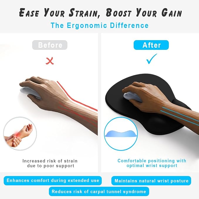 ErgoComfort Gel Wrist Rest Mouse Pad-Ergonomic Office Mousepad with Wrist Support-Non-Slip, Design Desk Accessories Mat for Home&Game Decor (04Graphite Glide)