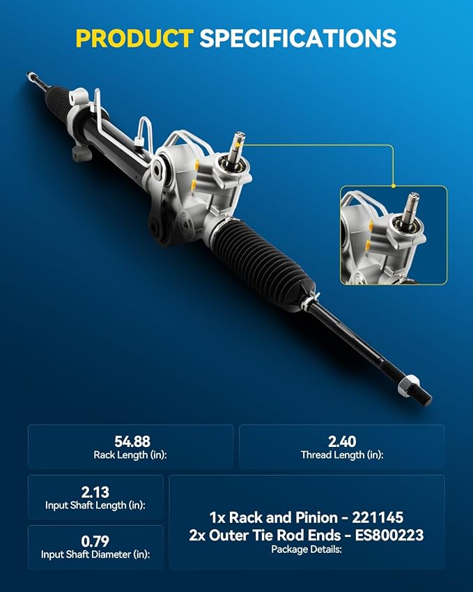 PHILTOP Hydraulic Power Steering Rack & Pinion Kit for Tahoe, Suburban 1500, Yukon, Avalanche, Yukon XL 1500, Escalade, Escalade ESV/EXT, with Outer Tie Rod Ends, Replace# 22-1145
