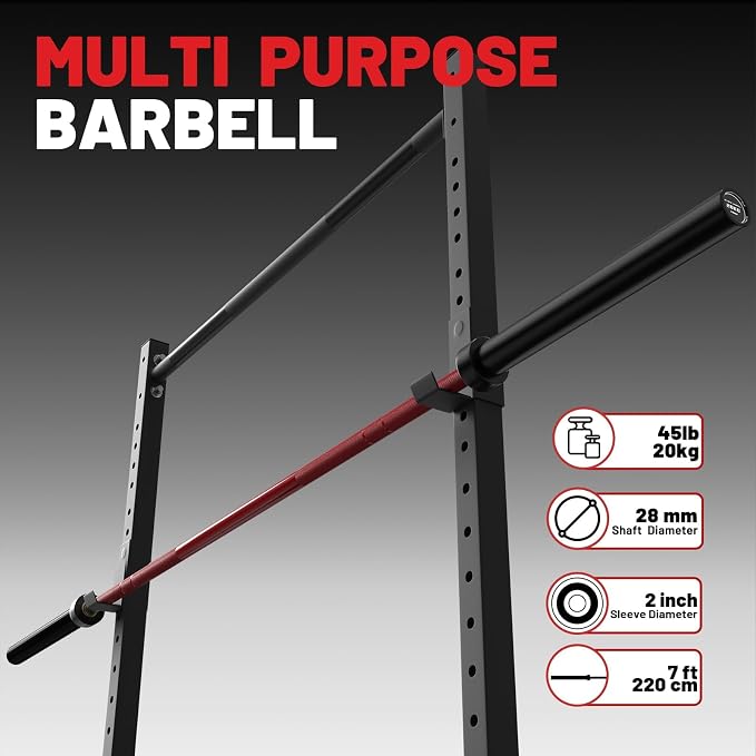 PAPABABE 7ft Barbell 45lb Olympic Barbell 1000/1500lbs Capacity Home Gym | 7ft 45lb 2" Olympic Barbell, 1000/1500lbs Capacity, Hybrid Needle Bearings & Bushings for Squat Curl Deadlift