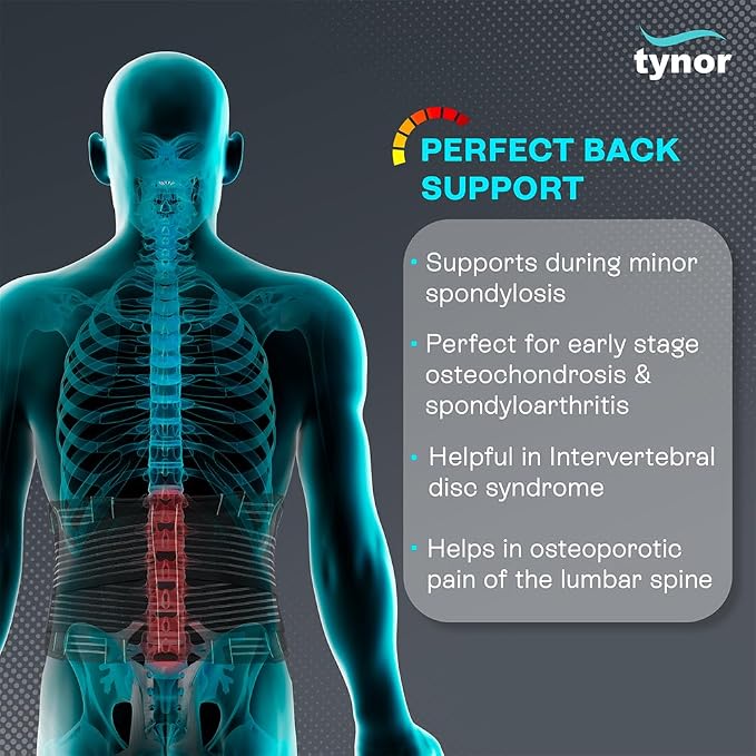 TYNOR Back Brace for Lower Back Pain with Lumbar Pad for Men & Women, Breathable Lumbar Support Brace with Adjustable Straps for Herniated Disc, Scoliosis & Lifting (Medium, Premium Black)