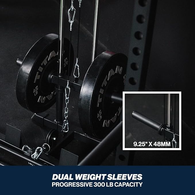 Titan Fitness T-2 Series 71" LAT Pulldown and Low Row Attachment, Plate-Loaded 300 LB Capacity, Space Saving Rack Mounted LAT Pulley Tower, Includes LAT Pulldown and Low-Row Handle