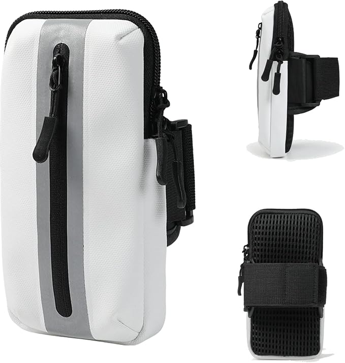 Prime Comfort Running Phone Holder Armband, iPhone Arm Bands for Exercise, Running Arm Bands for Cell Phone, Phone Purse Cell Phone Holder for Walking (White)