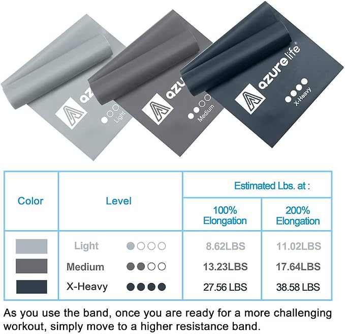 A AZURELIFE Resistance Bands,Professional Long Non-Latex Elastic Stretch Bands,Exercise Bands for Physical Therapy, Yoga, Pilates, Rehab, at-Home or The Gym Workouts, Strength Training