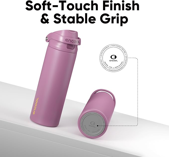 ENCOOL Leakproof Insulated Water Bottle with Straw Dual-Sip Water Bottle Bag-Safe Design for Work, Commute & Gym – Keeps Drinks Cold All Day, 32 oz, Mountbatten Pink