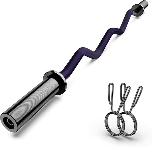 Olympic EZ Curl Barbell Bar 47", 2-Inch Curl Bars for Weight Lifting | Hip Thrusts,Squat,Biceps-Home Gym Chrome Curling Bar for 2 Inch Weight Plates -2 Spring Collars(500lb Weight Capacity)