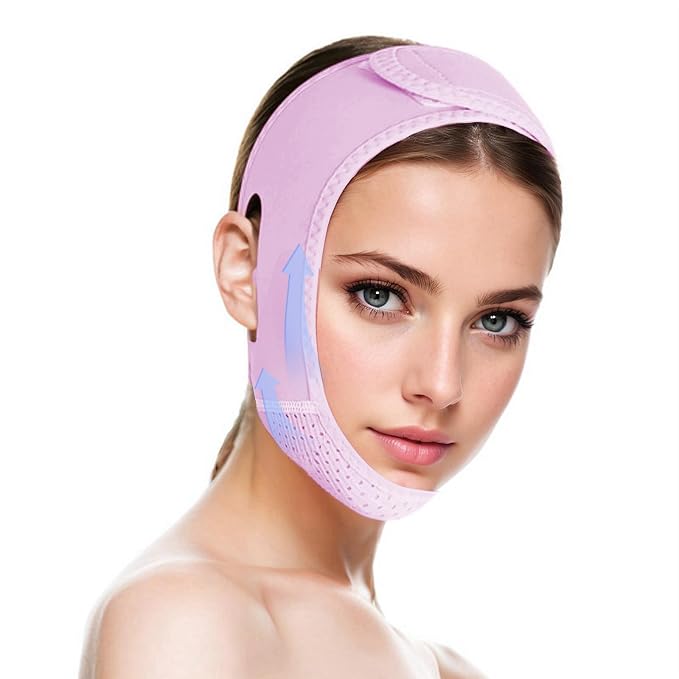 ROWMATE V Line Lifting Mask Chin strap for sleeping, V Line Lifting Mask for Women,Jaw Exerciser，Medium,Purple