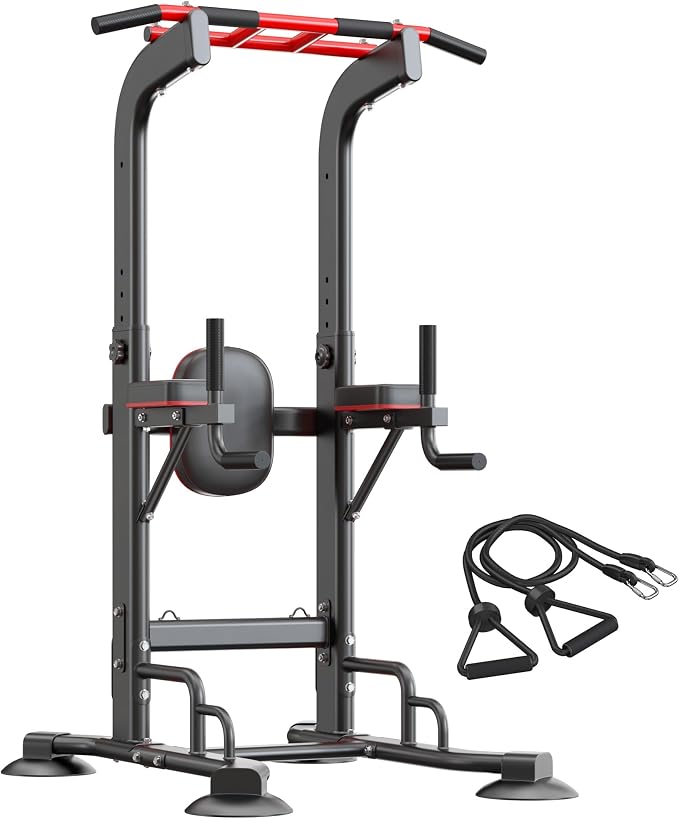 SogesHome Pull Up Bar and Dip Station Adjustable Home Gym Fitness Equipment | Multifunctional Heavy Duty Power Tower 330LB Capacity, Free Standing Strength Training Exercise Machine for Full Body Workout