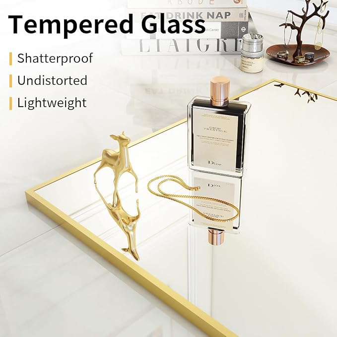 VooBang Large Full Length Mirror 78" x 35" - Shatterproof Gold | Huge Floor Full Body Dressing Mirror with Metal Frame, Freestanding, Wall Mounted, or Leaning for Bedroom, Living Room