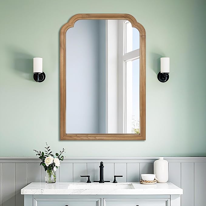 Wood Bathroom Mirror for Wall, 36 x 24 Inch Large Decorative Wall Mirror with Rustic Wooden Frame for Living Room, Vanity, Bedroom, Entryway, Farmhouse