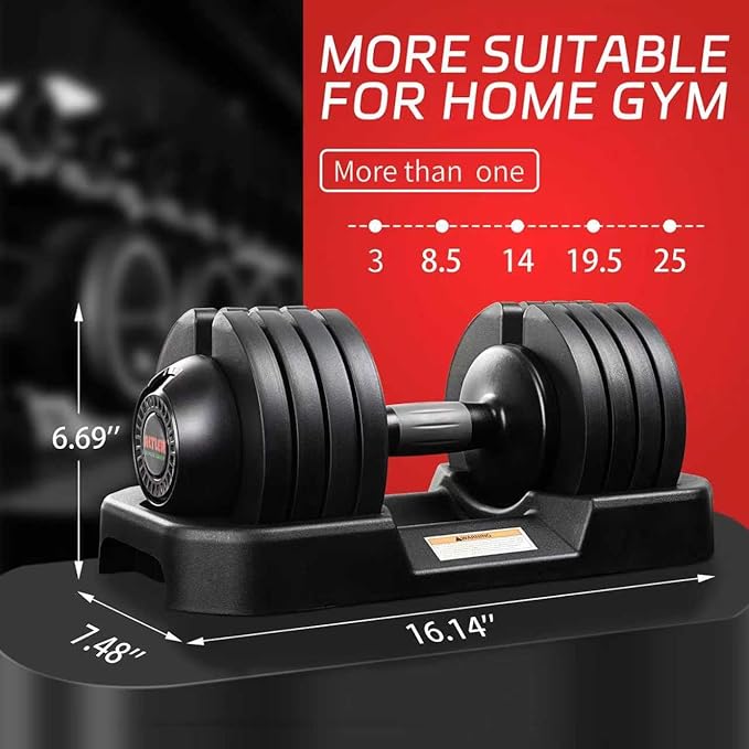 ALTLER Adjustable Dumbbell Set, 25/52LB Pair with Tray for Workout Strength Training Fitness, Adjustable Weight Dial Dumbbell with Anti-Slip Handle and Weight Plate for Home Exercise