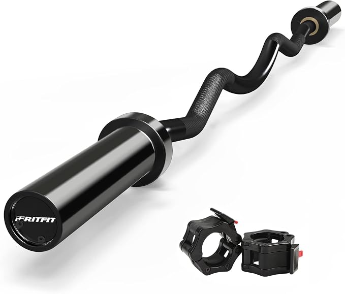 RitFit 2 Inch EZ Curl Bar Olympic Barbell with Weight Plates & Collar | 4FT EZ Curl Bar Olympic Barbell with Collars for Bicep, Tricep Workout, Weightlifting, 350LBS Weight Capacity