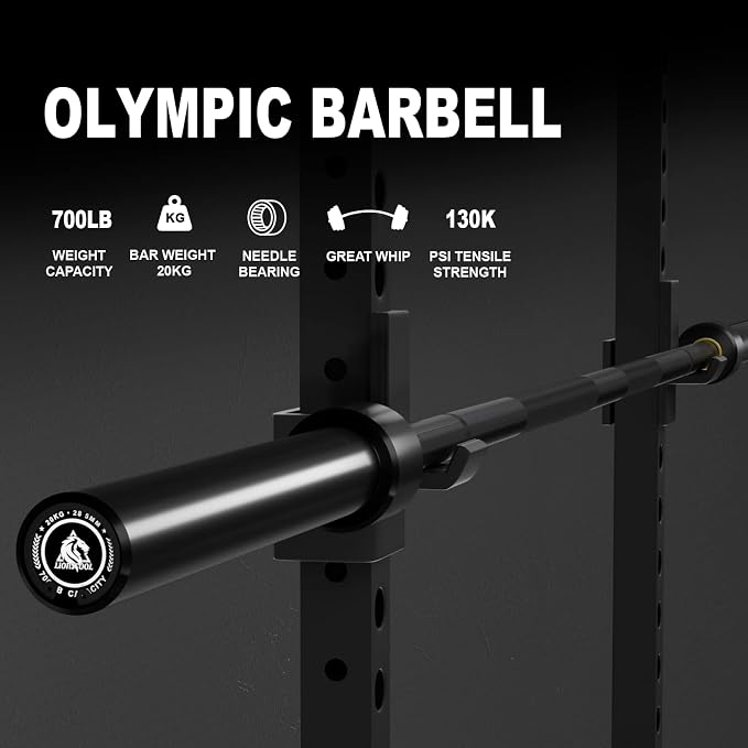 LIONSCOOL 7FT Olympic Barbell 2” Bar for Strength Training Weightlifting | 700/1000/1500lbs Weight Capacity, 2-Inch 40/45lbs Black, Silver, Red, Chrome Power Lifting, Squat, Deadlift, Presses, Row Bar