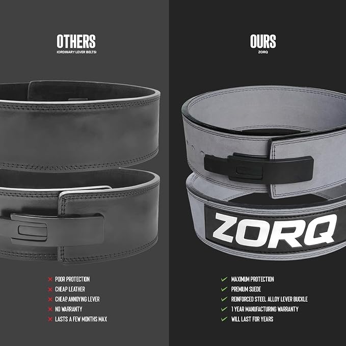 ZORQ Lever Belt Weight Lifting Belt - 10mm Thick 4 Inch Wide Genuine Leather Powerlifting Belt for Men & Women - Professional Gym Belt for Squats, Deadlifts, Bodybuilding & Strength Training