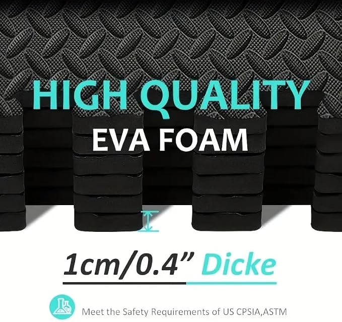 12 Pack Black Interlocking Foam Mats, EVA Workout Floor Tiles | EVA Foam Floor Mats | Interlocking Gym Mats | Puzzle Exercise Mat Tiles