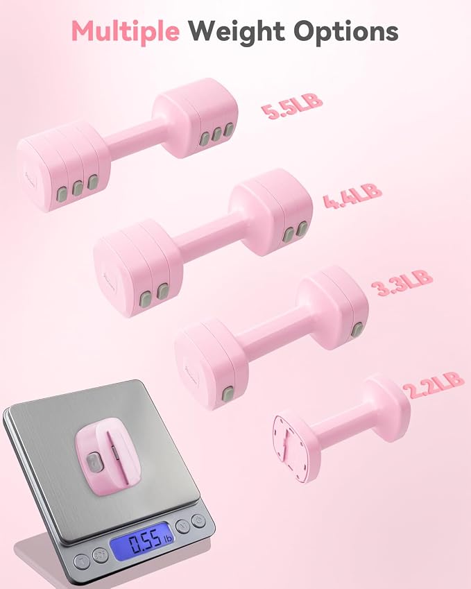 2-in-1 Adjustable Dumbbell & Kettlebell Set for Women (1.1-12.1 lbs), Quick-Change Free Weights for Home Gym, Pilates & Full Body Workout