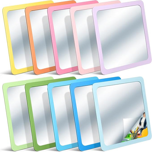 10 Pcs Small Mirrors for Craft 6 x 6 Mirror for Kid,Macaron Colors | Shatterproof Mirrors in Bulk for Kids for Baby School Classroom Craft Chick Bird Brooders Grow out Pens