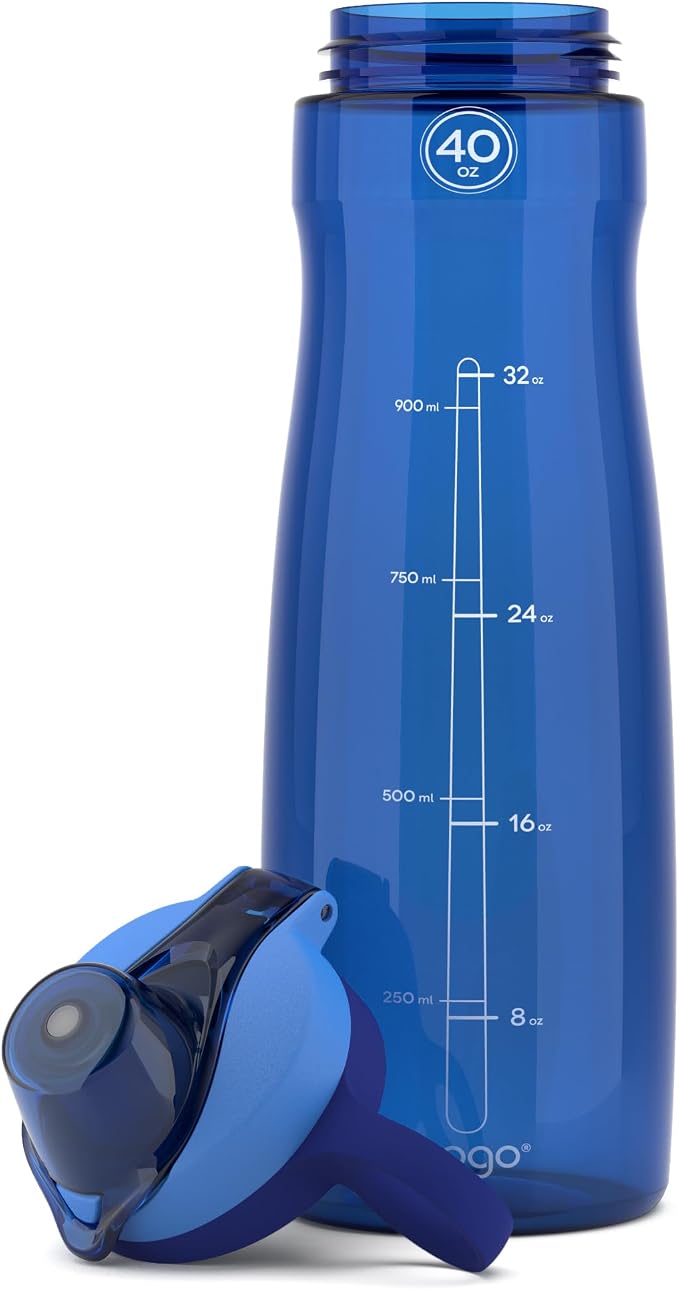 Pogo BPA-Free Plastic Water Bottle with Chug Lid, 40 Oz, Blue | Leakproof water bottle with chug lid and carry handle. BPA-free, great for travel, school, outdoors, and gym.
