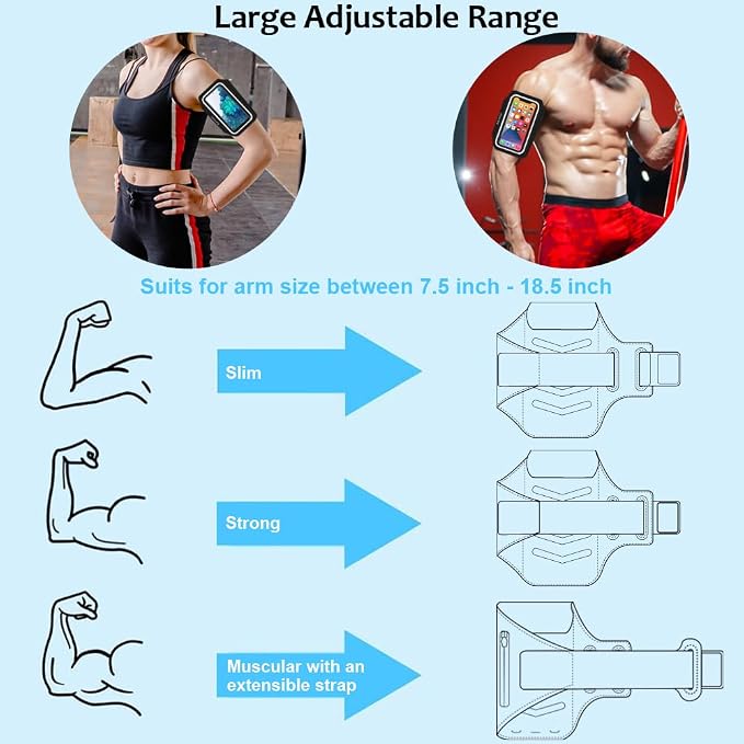 Running Phone Holder, Arm Band for Running for iPhone & Samsung Galaxy, Cell Phone Armband Holder for Walking, Gym, Workout, Men, Women, w/Adjustable Strap & Zipper Pocket (Black-L)