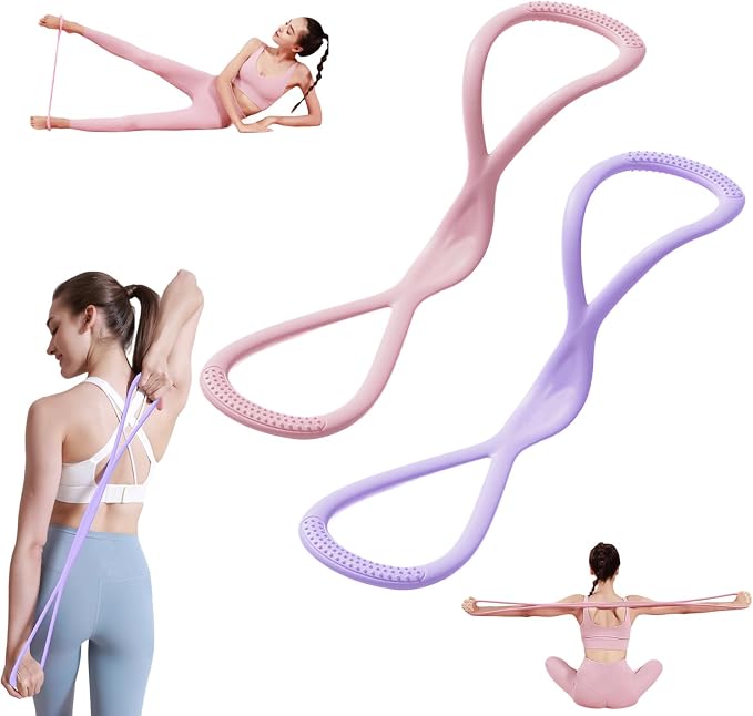 Figure 8 Resistance Band for Women Men, Non‑Slip Handles Exercise Band, Home Gym Fitness Equipment for Yoga, Pilates, Stretching & Physical Therapy (25 lbs)