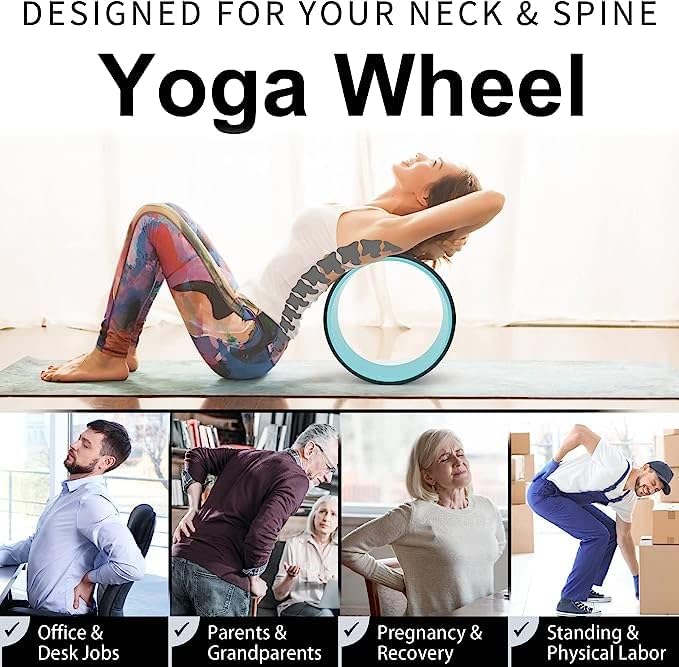Yoga Wheel for Stretching & Flexibility to Help Back Aches & Tension, Deep Tissue Muscle Massage. Back Roller Wheel with Extra Cushion, Wider & Thickest Foam, Stretches and Strengthens Core Muscles