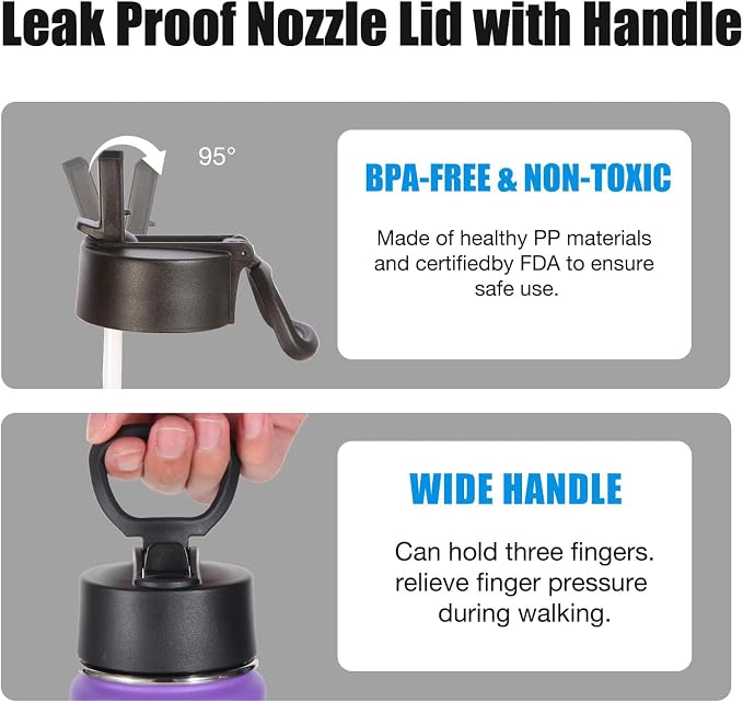 Volhoply 24 Ounce Insulated Water Bottle With Straw Lid,Stainless Steel Wide Mouth Sport Bottles With Handle,Double Wall Vacuum Cups keep Cold,Reusable Travel Thermal Cups For Holder,Gym(Purple,1)