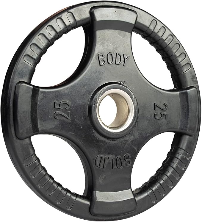 Body-Solid Rubber Coated Olympic Weight Plate (1), with Anti-Slip Grip - Perfect for Strength Training, Home Gym, and Barbell Workouts