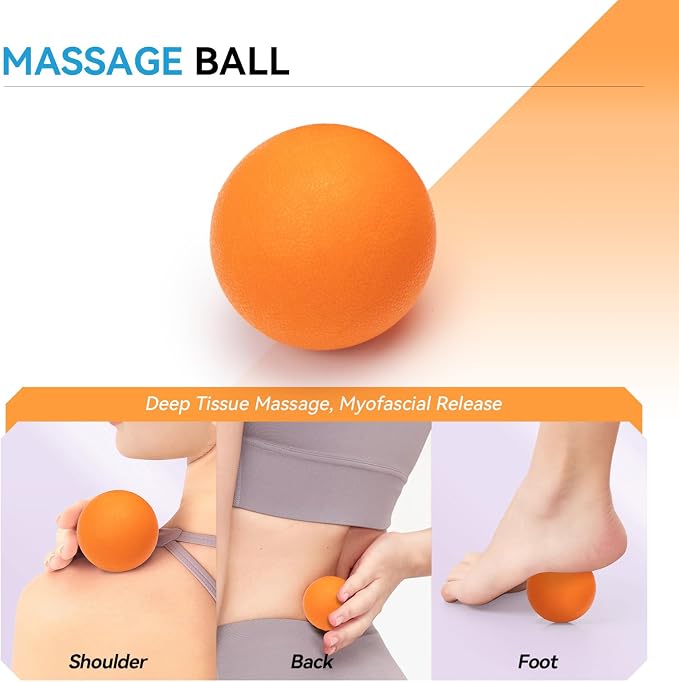 5 in 1 Foam Roller Set, High Density Patented Exercise Roller | Deep Tissue Massage Roller Stick, Massage Ball, Resistance Band for Pilates, Yoga, Whole Body Fitness Exercise, Orange