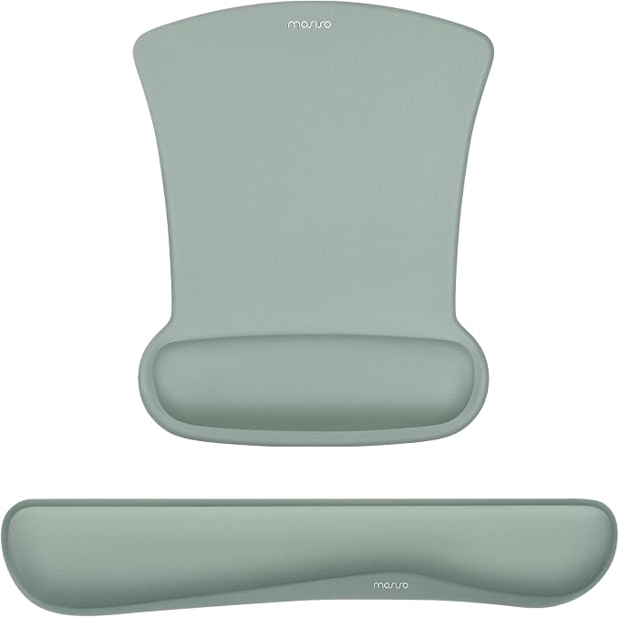 MOSISO Wrist Rest Support for Mouse Pad & Keyboard Set, Ergonomic Mousepad Non-Slip Base Home/Office Pain Relief & Easy Typing Cushion with Neoprene Cloth & Raised Memory Foam, Antique Green