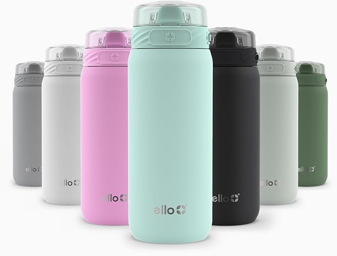 Ello Cooper 18oz Insulated Stainless Kids Water Bottle with Straw, Yucca | Leakproof kids water bottle with straw and carry handle. BPA-free, keeps drinks cold 23 hours, backpack friendly for school.
