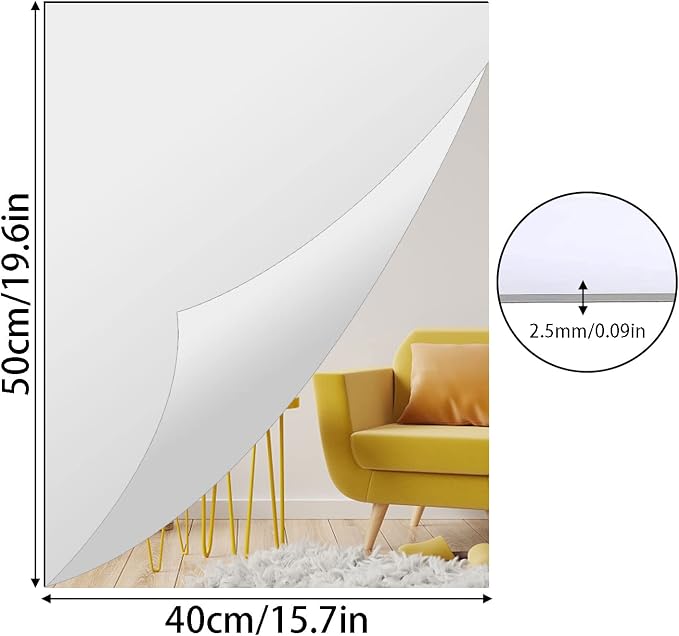 Acrylic Mirror Sheet for Wall, 15.7" x 19.6" x 1Pcs | Large Rectangular Mirror Tiles Frameless Wall Mounted Mirror Self-Adhesive Mirror Stickers for Vanity Bedroom Home Decor