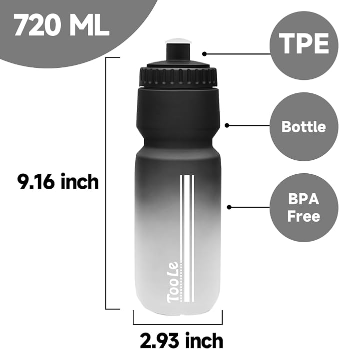 TooLe 24oz Bike Water Bottle, Squeeze Water Bottle Leakproof BPA Free | with Capacity Scale w/Pull Top Lid, Reusable, for Bicycle, Gym,Camping, Hiking 2 Pack