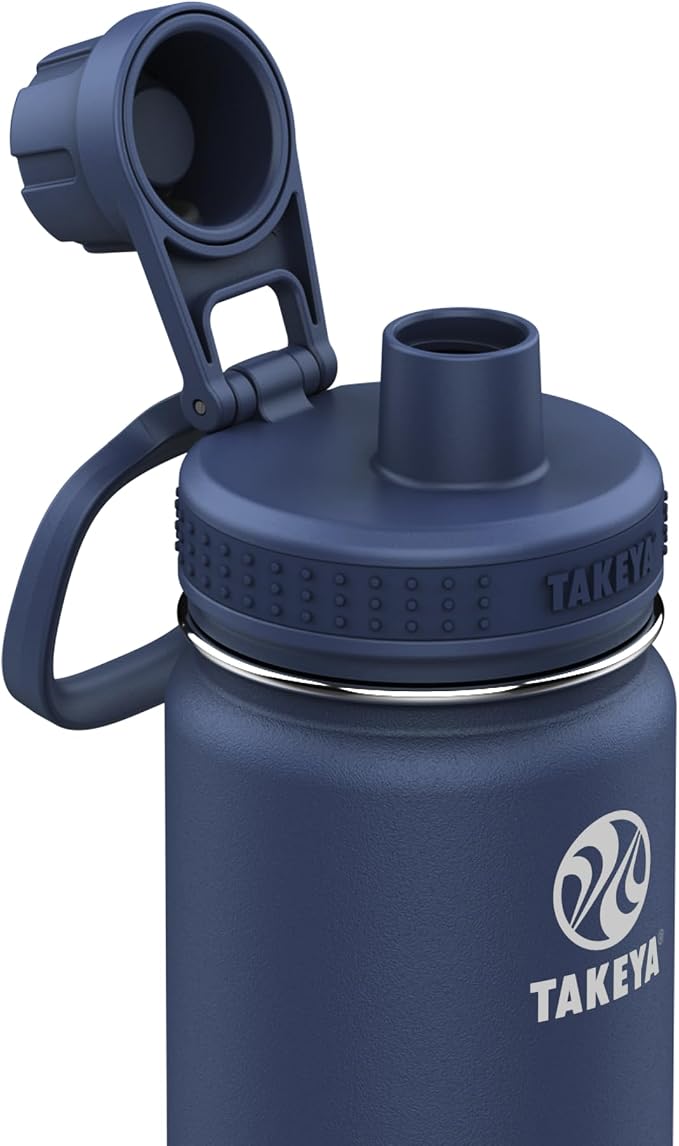Takeya Actives Stainless Steel Water Bottle, Insulated Spout Lid, Keeps Drinks Cold 24 Hrs, Leakproof, Durable, Dishwasher Safe, Ideal for Gym, Travel, Fits Most Cup Holders, 18 oz/Midnight Blue