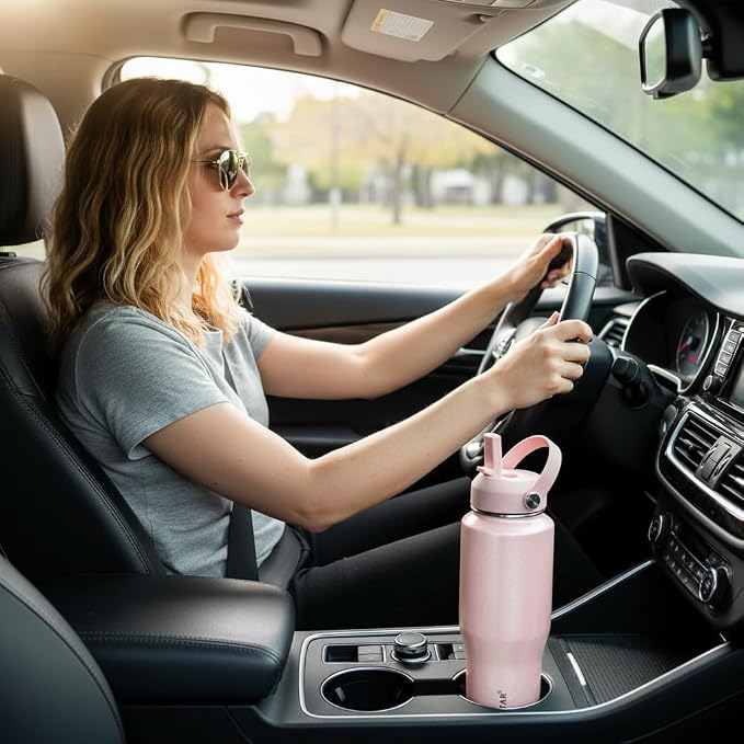 SENDESTAR 40oz Stainless Steel Water Bottle(Cold for 48 Hrs, Hot for 24 Hrs),Double Wall Vacuum Insulated Bottle with Straw Lid, Spout Lid and Flex Cap, Fit in Any Car Cup Holder