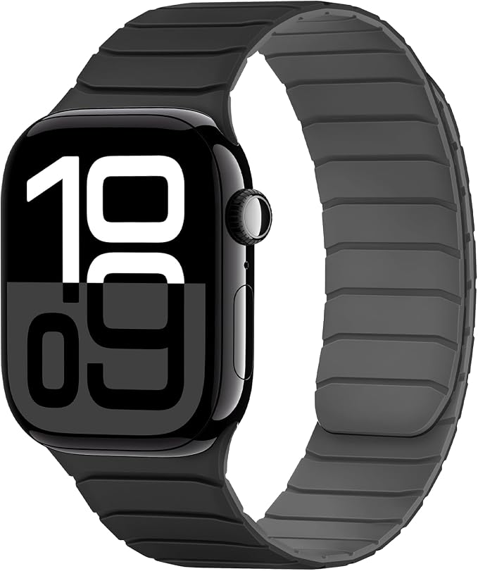 Tasikar Magnetic Bands Compatible with Apple Watch 42mm(Series 11/Series 10) 41mm 40mm 38mm Soft Silicone Replacement Loop Wristband for iWatch SE Series 11 10 9 8 7 6 5 4 3, Black-Grey
