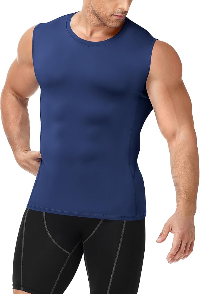 Men's Compression Shirt Sleeveless Athletic Workout Tank Tops Quick Dry Muscle Undershirts for Gym Running