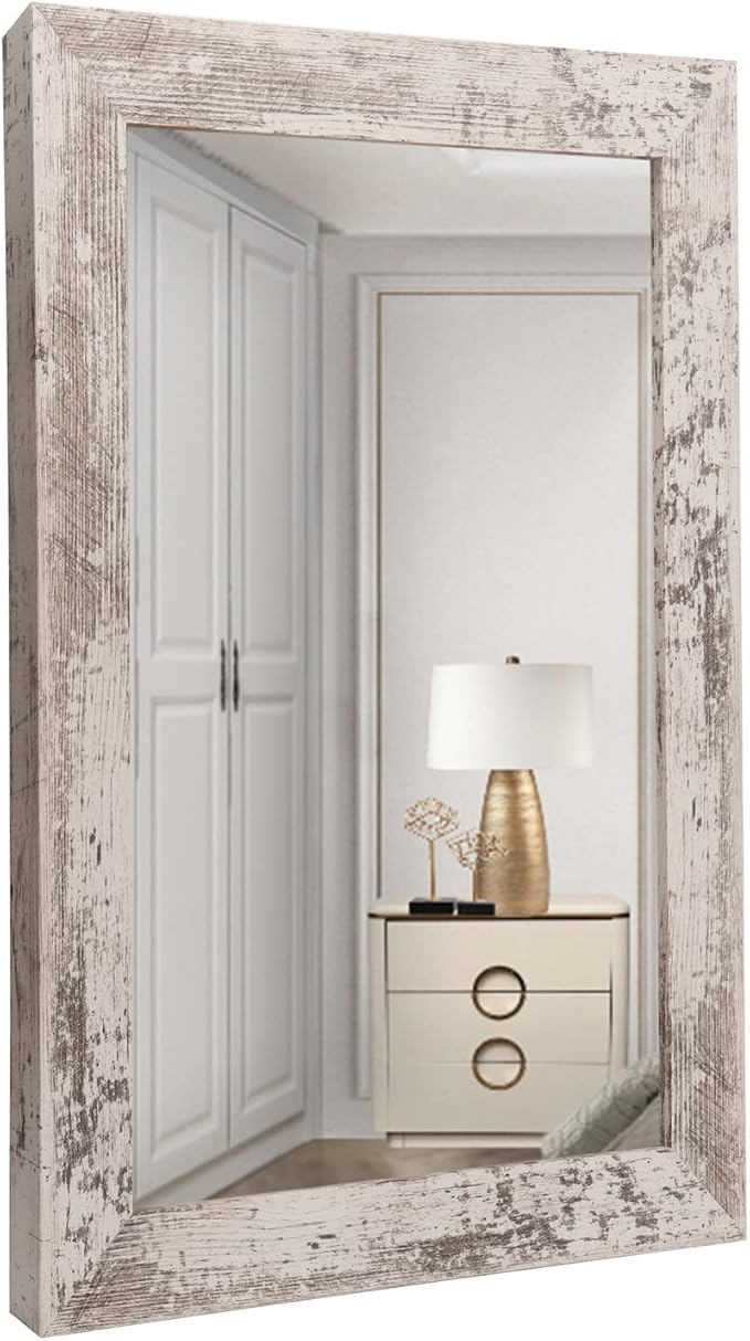 Syndra Rectangular Mirror with Frame Rustic 20x28‘’ Wall Mounted Rustic Vanity Mirror with Large Wood Frame Farmhouse Bathroom Mirror, for Bedroom, Living Room, Entryway Wall Decor(White)