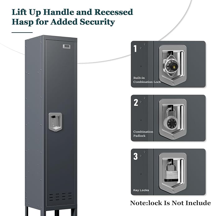 BUTISOW Metal Storage Locker with Lock & Card Slot Locker - Secure Lockable Door - Steel Locker for School, Office, Gym, Home - 66.15" H x 11.8" W x 11.8" D（1 Door, Grey）