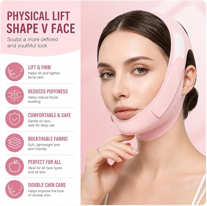 Chin Strap for Sleeping,Adjustable Chin Strap,Jaw Strap,Jawline Shaper,Pink