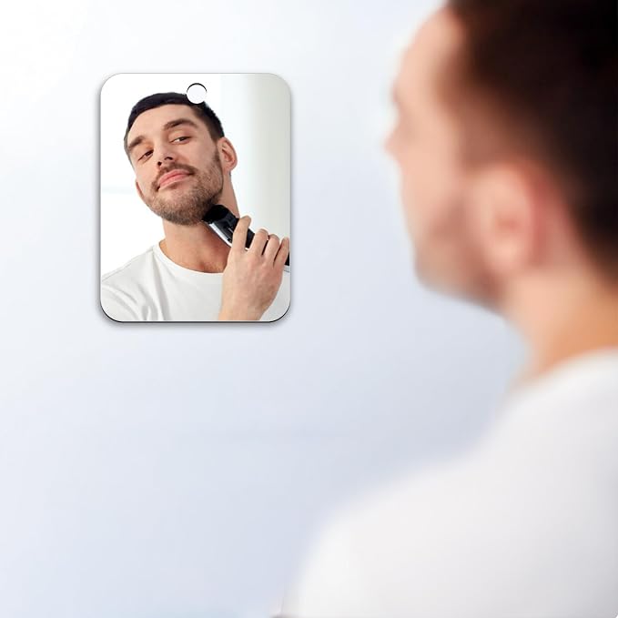 Shaving Mirror, Unbreakable Shower Mirrors, (Medium,(6 inches x8 inches) Bathroom Handheld Mirror for Men and Women Portable Camping Travel Mirrors,Frameless Handheld for Makeup, Silver